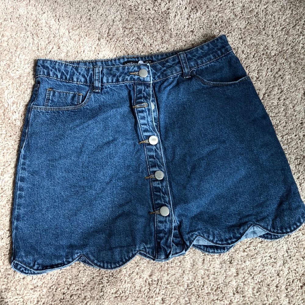 Boohoo Scalloped Denim Skirt